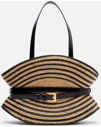 Balmain - Raffia-Effect Striped Shoulder Bag - Lyst