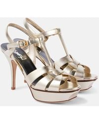 Saint Laurent - Tribute 105 Metallic Leather Platform Sandal - Lyst