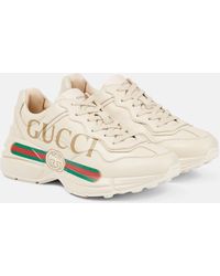 Gucci Rhyton Sneakers Aus Leder Mit Logoprint - Natur