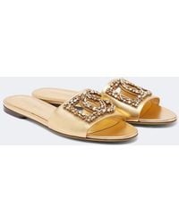 Dolce & Gabbana - Dg Embellished Metallic Leather Slides - Lyst