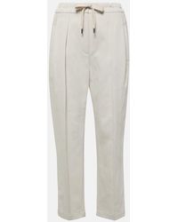 Brunello Cucinelli - Pantalones de gabardina de algodon y lino - Lyst