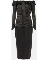 Alessandra Rich - Off-Shoulder Silk Midi Dress - Lyst