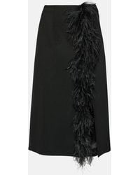Prada - Feather-trimmed Wool Midi Skirt - Lyst