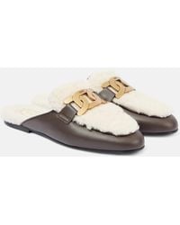 Tod's - Catena Shearling And Leather Mules - Lyst