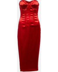 Dolce & Gabbana - Strapless Satin Corset Midi Dress - Lyst