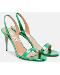 Aquazzura - So Nude 85 Metallic Snake-Effect Leather Slingback Sandals - Lyst