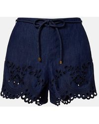 Zimmermann - Mahon Broderie Anglaise Denim Shorts - Lyst