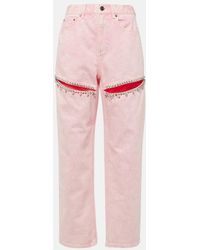 Area - Embellished Cutout Straight Jeans - Lyst
