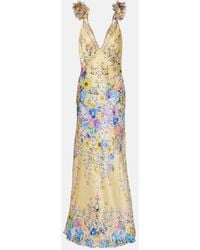 CAMILLA - Embellished Floral Ruffled Silk Satin Maxi Dress - Lyst
