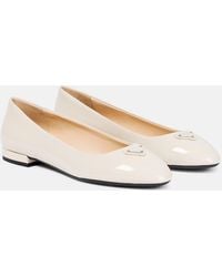 Prada - Logo Patent Leather Ballet Flats - Lyst