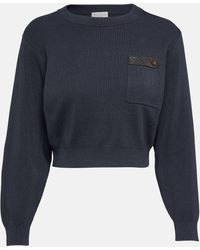Brunello Cucinelli - Cropped Ribbed-knit Cotton Sweater - Lyst