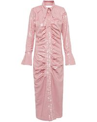 Ganni Sequined Shirt Dress - Pink