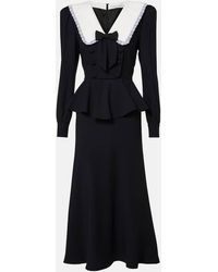 Alessandra Rich - Vestido Midi De Saten Con Peplum Y Lazo - Lyst