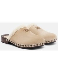 Miu Miu - Clogs Aus Veloursleder Mit Shearling - Lyst