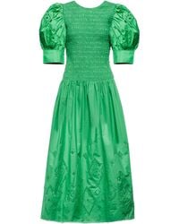 Ganni Broderie Anglaise Cotton Midi Dress - Green