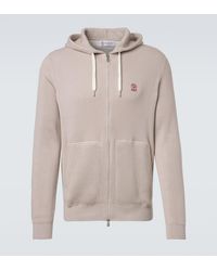 Brunello Cucinelli - Logo Ribbed-Knit Cotton Zip-Up Hoodie - Lyst