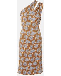 Versace - Asymmetrisches Midikleid Aus Crêpe Mit Blumenprint Und Raffung - Lyst