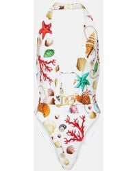 Dolce & Gabbana - Capri Printed Halterneck Swimsuit - Lyst