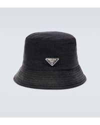 Prada - Logo Plaque Denim Bucket Hat - Lyst