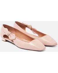 Aquazzura - Very Bow Tie Leather Ballet Flats - Lyst