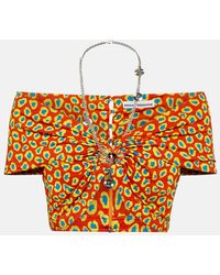 Rabanne - Printed Strapless Crop Top - Lyst