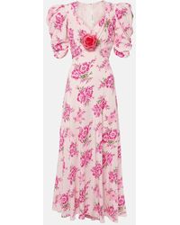 Rodarte - Floral-applique Puff-sleeve Silk Gown - Lyst