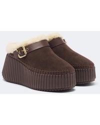Chloé - Nama Shearling-Lined Suede Platform Mules - Lyst