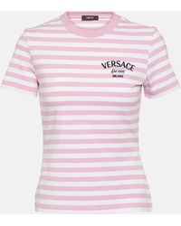 Versace - Striped Cotton-blend Jersey T-shirt - Lyst