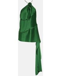 Victoria Beckham - Floral-Applique Draped Satin Top - Lyst