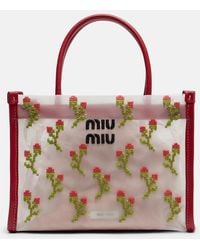 Miu Miu - Embroidered Floral Mesh Top-Handle Bag - Lyst