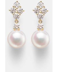 Mikimoto - 18Kt Drop Earrings With Pearls And Diamonds - Lyst