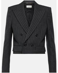 Saint Laurent - Blazer cropped in lana a righe - Lyst