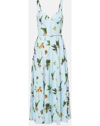 Oscar de la Renta - Floral Belted Cady Midi Dress - Lyst