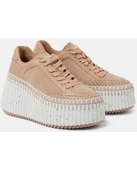 Chloé - Nama 80 Suede And Leather Wedge Sneakers - Lyst