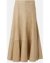 KHAITE - Lenno Suede Midi Skirt - Lyst