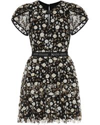 Self-Portrait Minikleid aus Mesh mit Pailletten - Schwarz