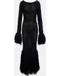 ROTATE BIRGER CHRISTENSEN Cille Open-back Fringed Organic Cotton-blend Maxi Dress - Black