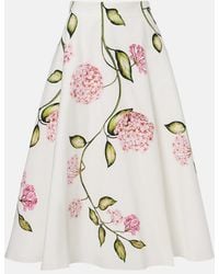Oscar de la Renta - Floral Cotton-Blend Poplin Midi Skirt - Lyst