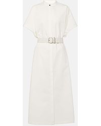 Jil Sander - Belted Leather-Trimmed Cotton Midi Dress - Lyst