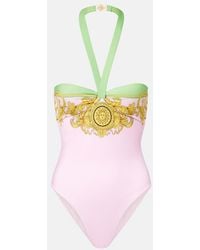 Versace - Printed Halterneck Swimsuit - Lyst