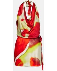 STAUD - Liora Printed Silk-Blend Satin Minidress - Lyst