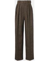 Saint Laurent - Herringbone Wool-Blend Wide-Leg Pants - Lyst