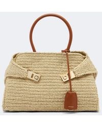 Ferragamo - Hug Medium Raffia Shoulder Bag - Lyst