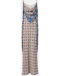 Rabanne - Paisley Scarf-Detail Satin Slip Dress - Lyst