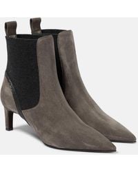 Brunello Cucinelli - Embellished Suede Ankle Boots - Lyst