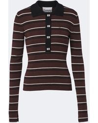 Ganni - Striped Wool Polo Sweater - Lyst