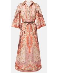Zimmermann - Bedrucktes Midikleid Wylie Aus Leinen - Lyst