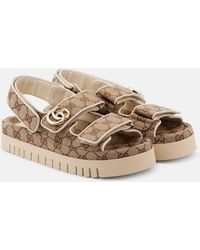 Gucci - Double G Gg Canvas & Leather Sandal - Lyst