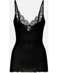 Saint Laurent - Tanktop Aus Geripptem Seiden-Jersey Mit Spitzenbesatz - Lyst