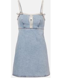 Self-Portrait - Embellished Bow-Detail Denim Minidress - Lyst